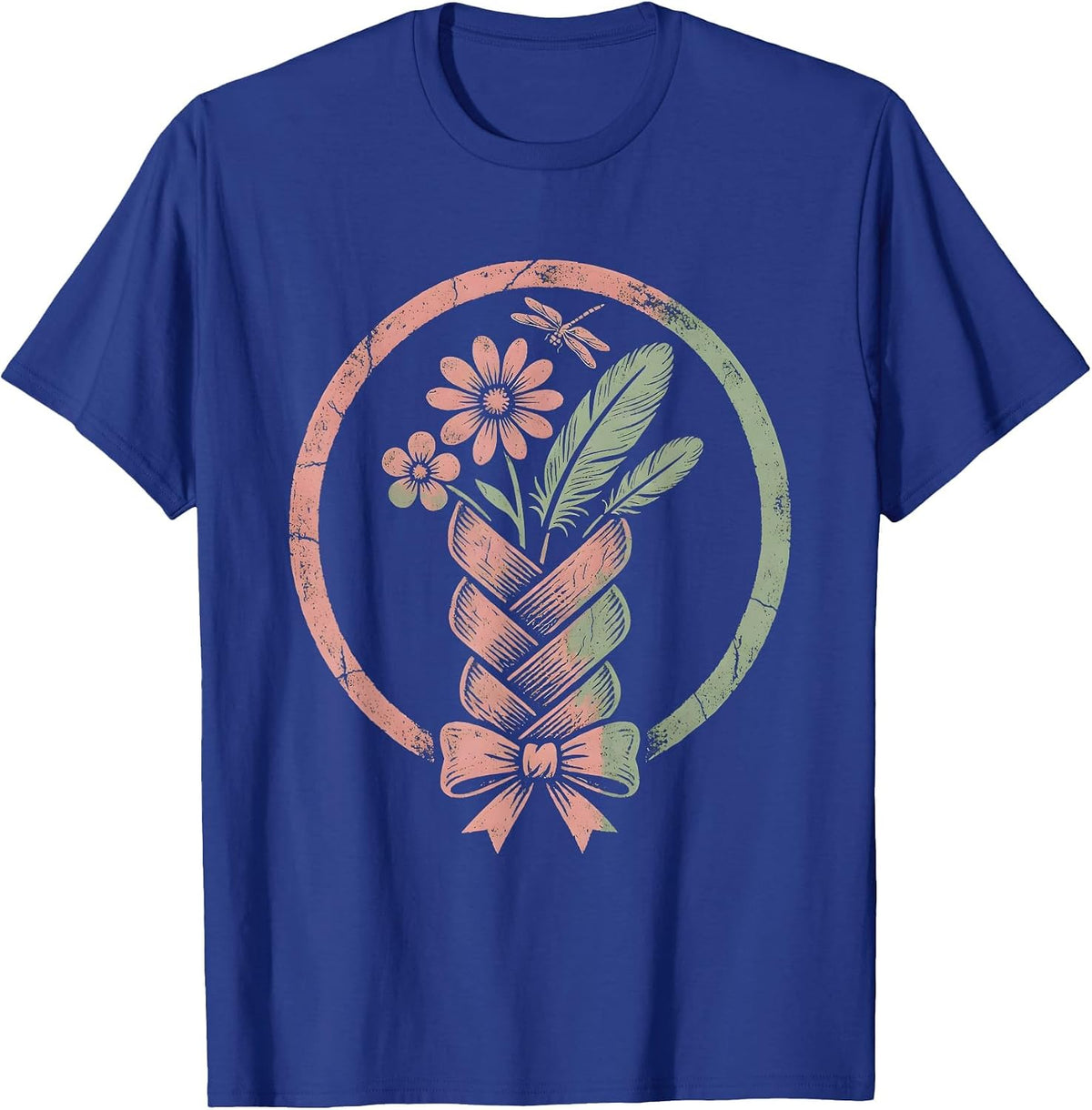 Men's Wildflower Braid Western Boho Hair Art T-Shirt - Royal Blue