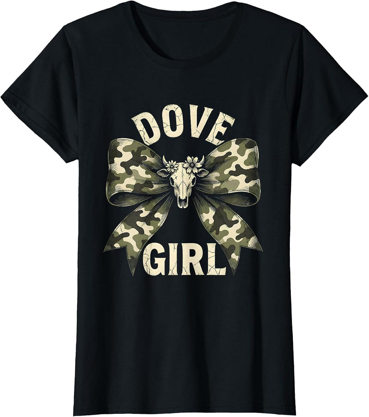 Dove Girl Boho Western Camo Coquette Bow Hunting Ol Lady T-Shirt - Black