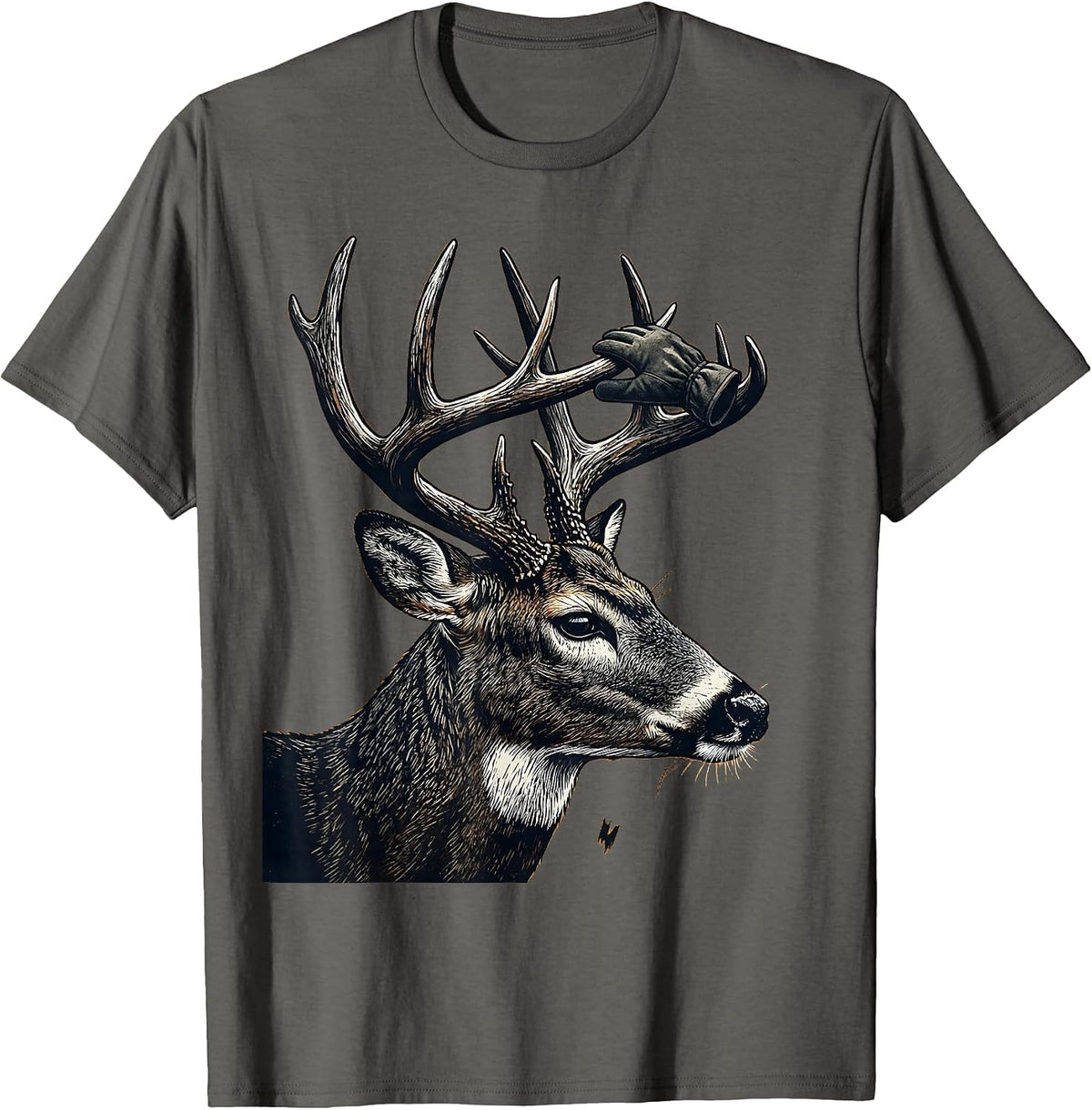 First Buck Youth Deer Season Linocut Hunting Dad T-Shirt - Asphalt Grey