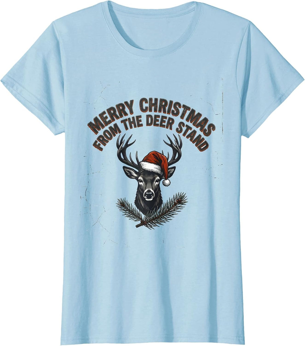 Women's Merry Christmas From The Deer Stand Distressed Hunting Gift T-Shirt - Baby Blue