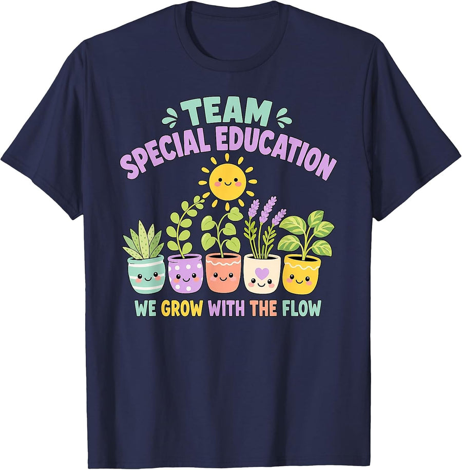 Team Sped Grow with The Flow Cute Special Education Teacher T-Shirt - Navy Blue