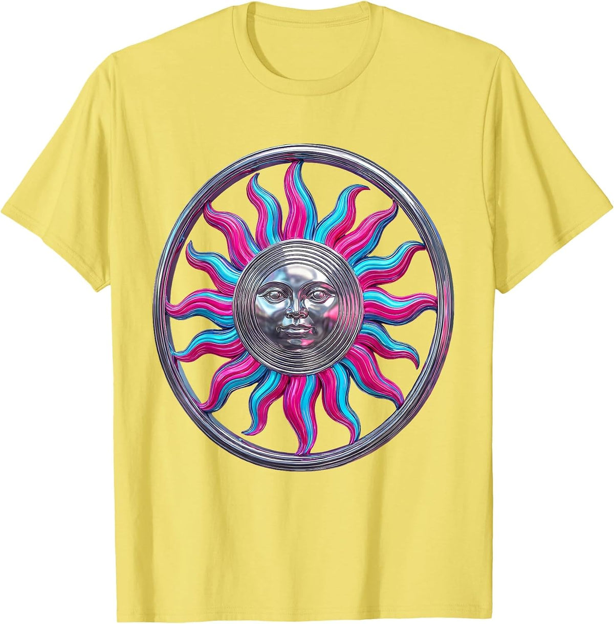 Men's Giant Sun Solar Flare Eruption Galaxy Design T-Shirt - Lemon Yellow