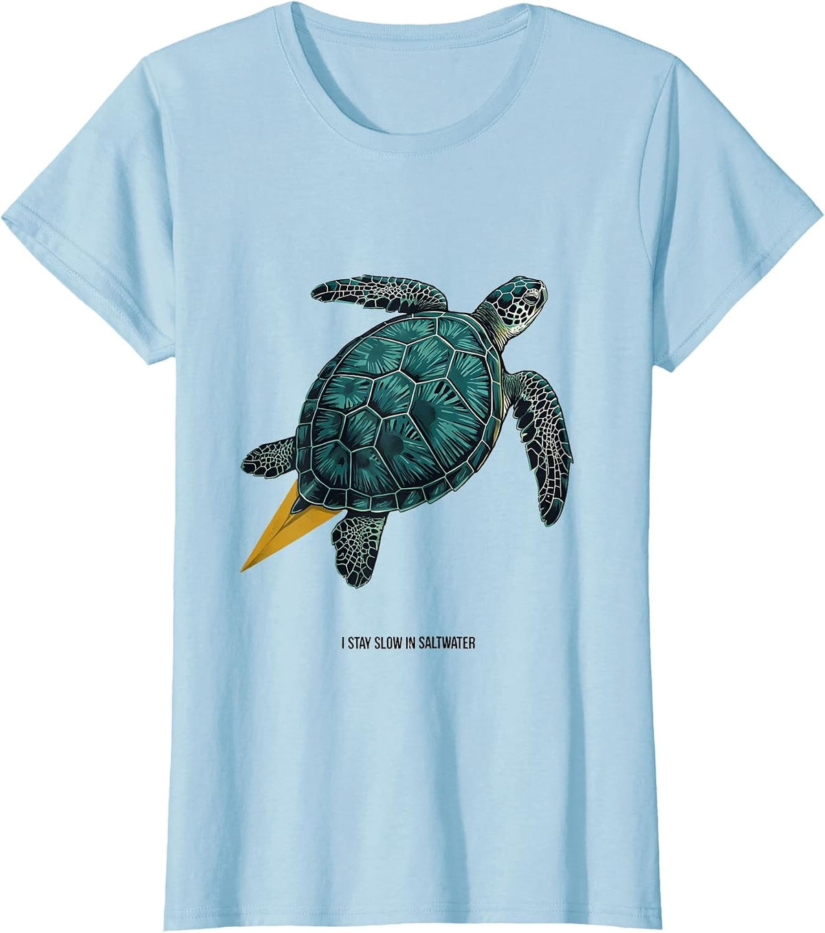 I Stay Slow In Saltwater Midcentury Modern Sea Turtle Lover T-Shirt - Baby Blue