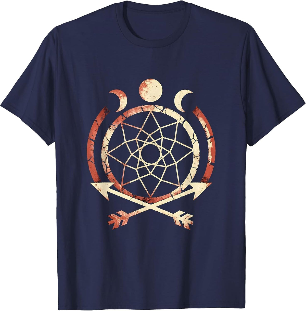 Men's Dreamcatcher Arrows Moon Phases Western Boho T-Shirt - Navy Blue
