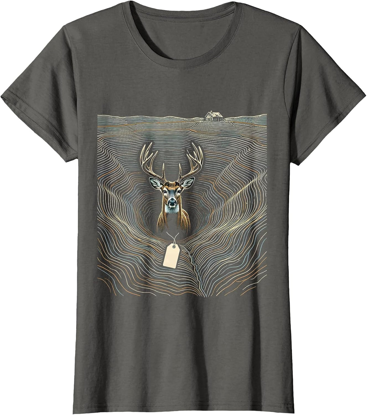 Women's Whitetail Buck Topographic Contour Deer Hunting Dad Humor T-Shirt - Asphalt Grey