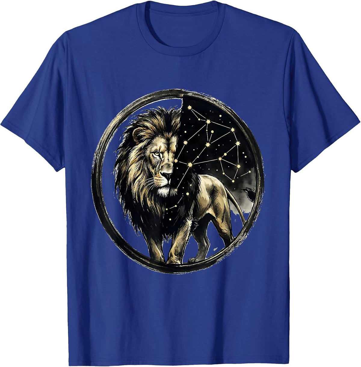 Men's Lion Constellation Star Map Celestial Art Design T-Shirt - Royal Blue