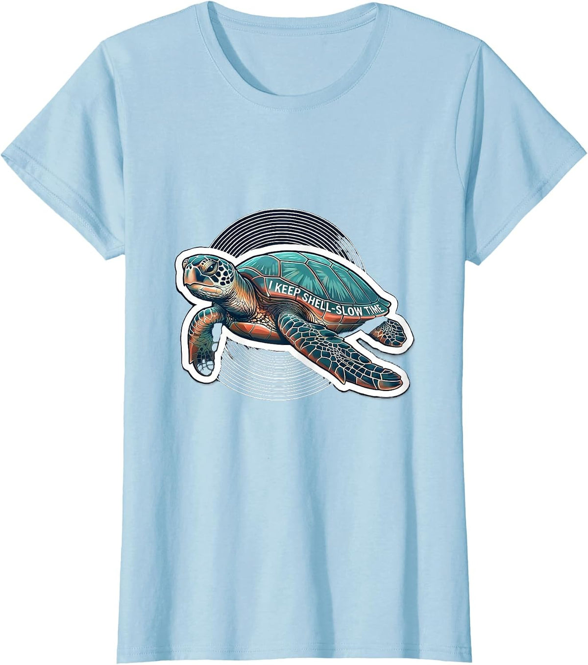 Women's I Keep Shell-Slow Time Sticker Sea Turtle Ocean Animal Lover T-Shirt - Baby Blue