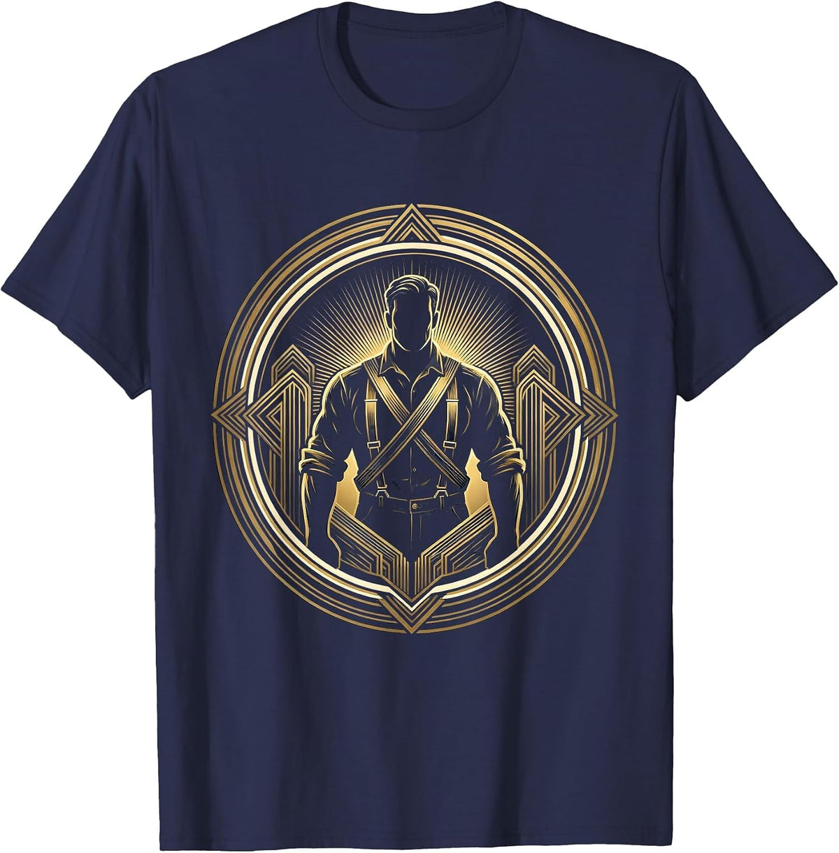 Retro Hard Worker Suspenders Rolled Sleeves Graphic T-Shirt - Navy Blue