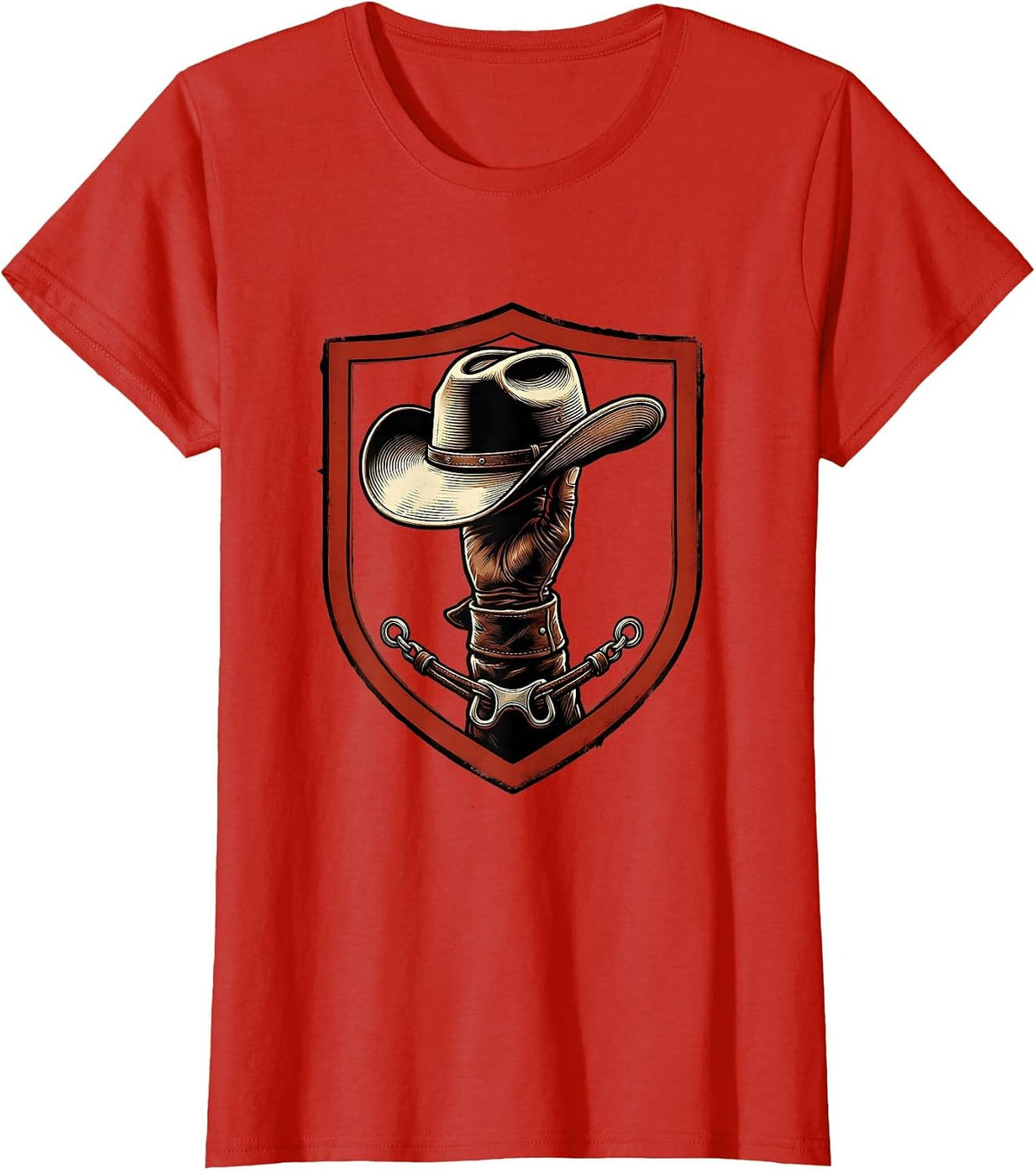 Sealed Shield Cowboy Hat Western Cowgirl Rodeo Pride T-Shirt - Red