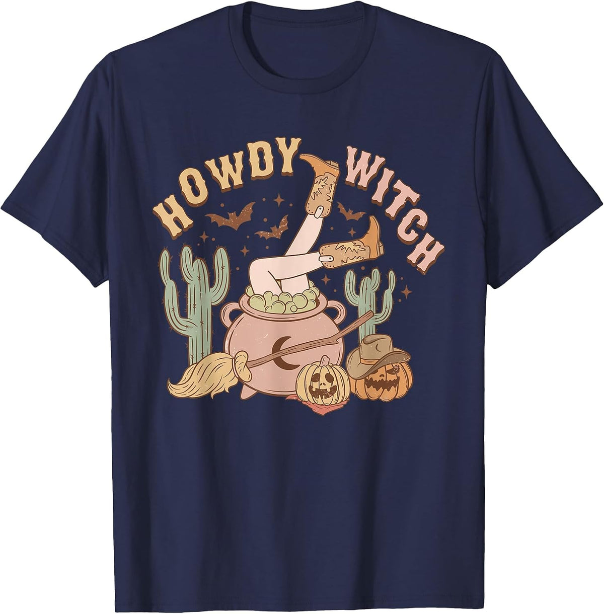 Howdy Witch Cowgirl Rodeo Western Halloween T-Shirt - Navy Blue