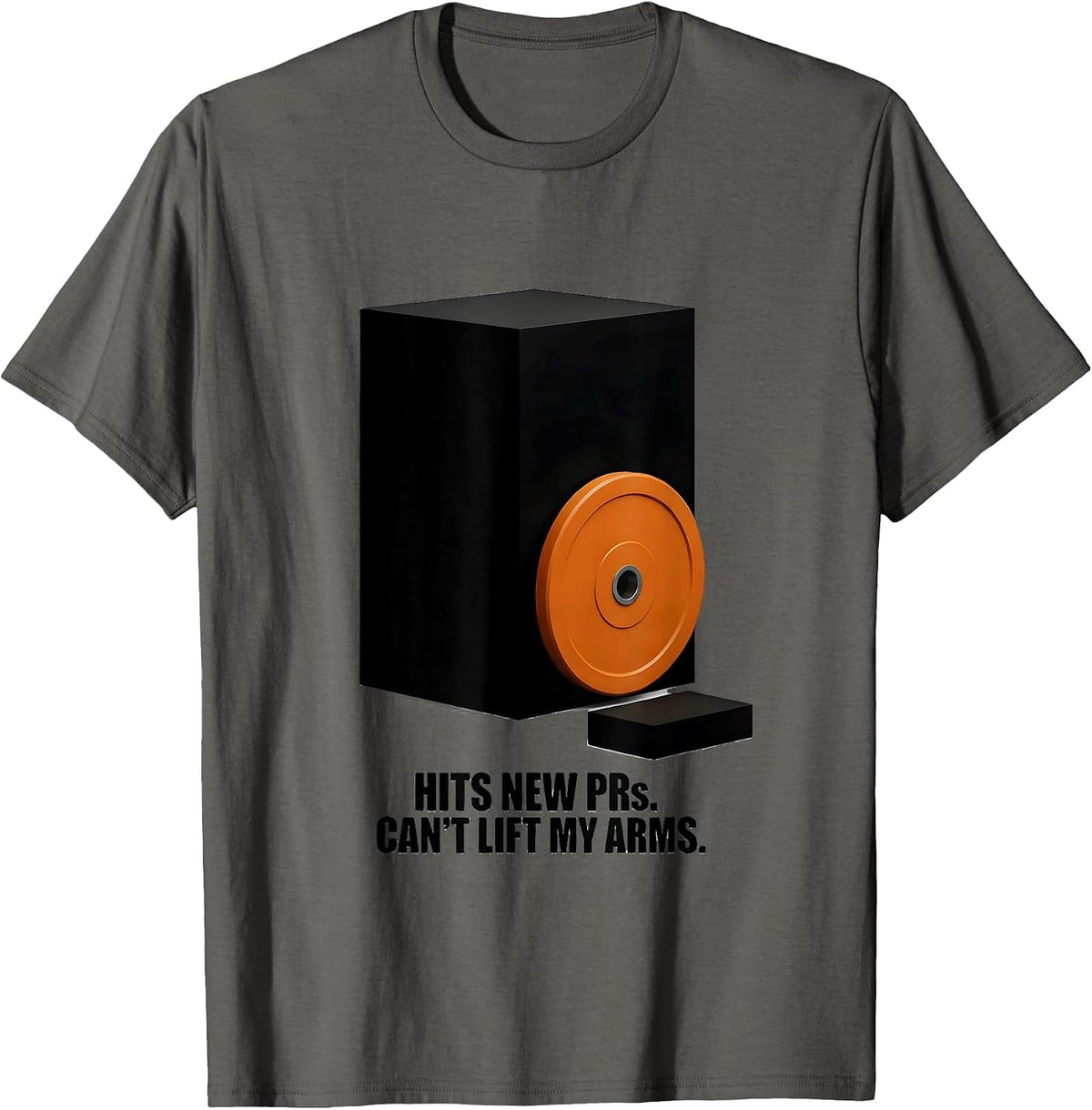 Men's Hits New PRs Can't Lift My Arms Funny Gym Workout Humor T-Shirt - Asphalt Grey