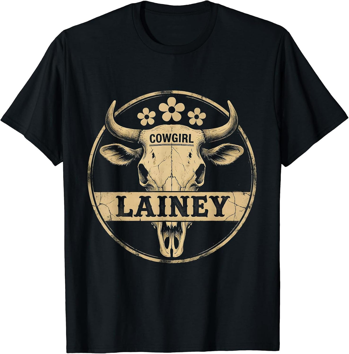 Men's Cowgirl Lainey Boho Western Personalized Name Gift T-Shirt - Black