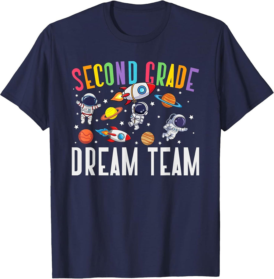 Second Grade Dream Team Astronaut 2nd Grade Back to School T-Shirt - Navy Blue