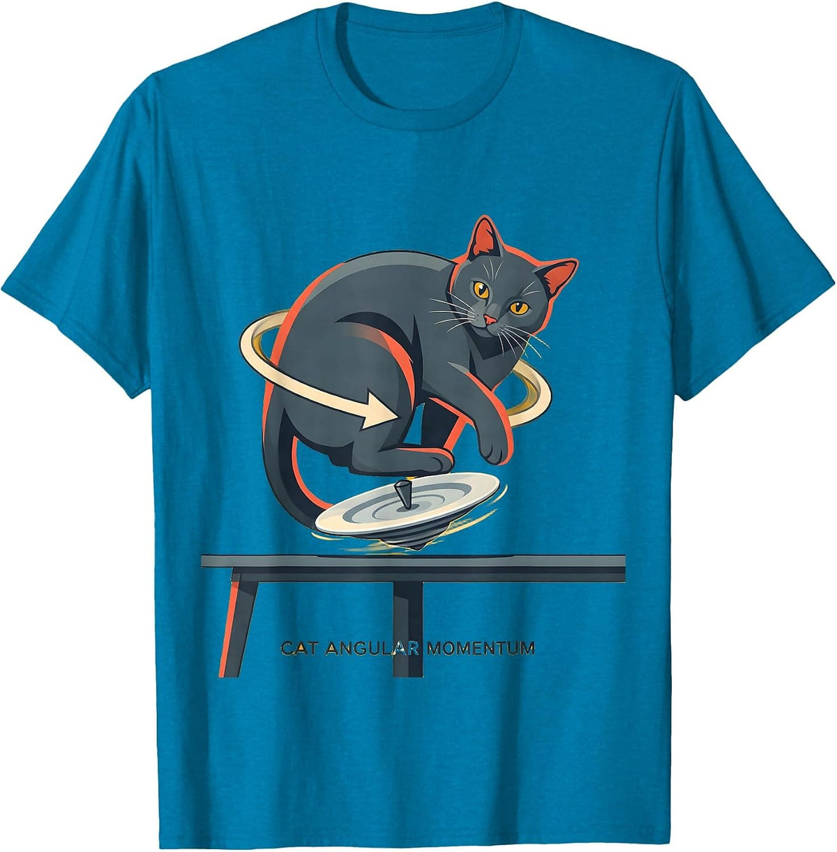 Cat Angular Momentum Funny Cat Science Math Teacher Student T-Shirt - Sapphire Blue