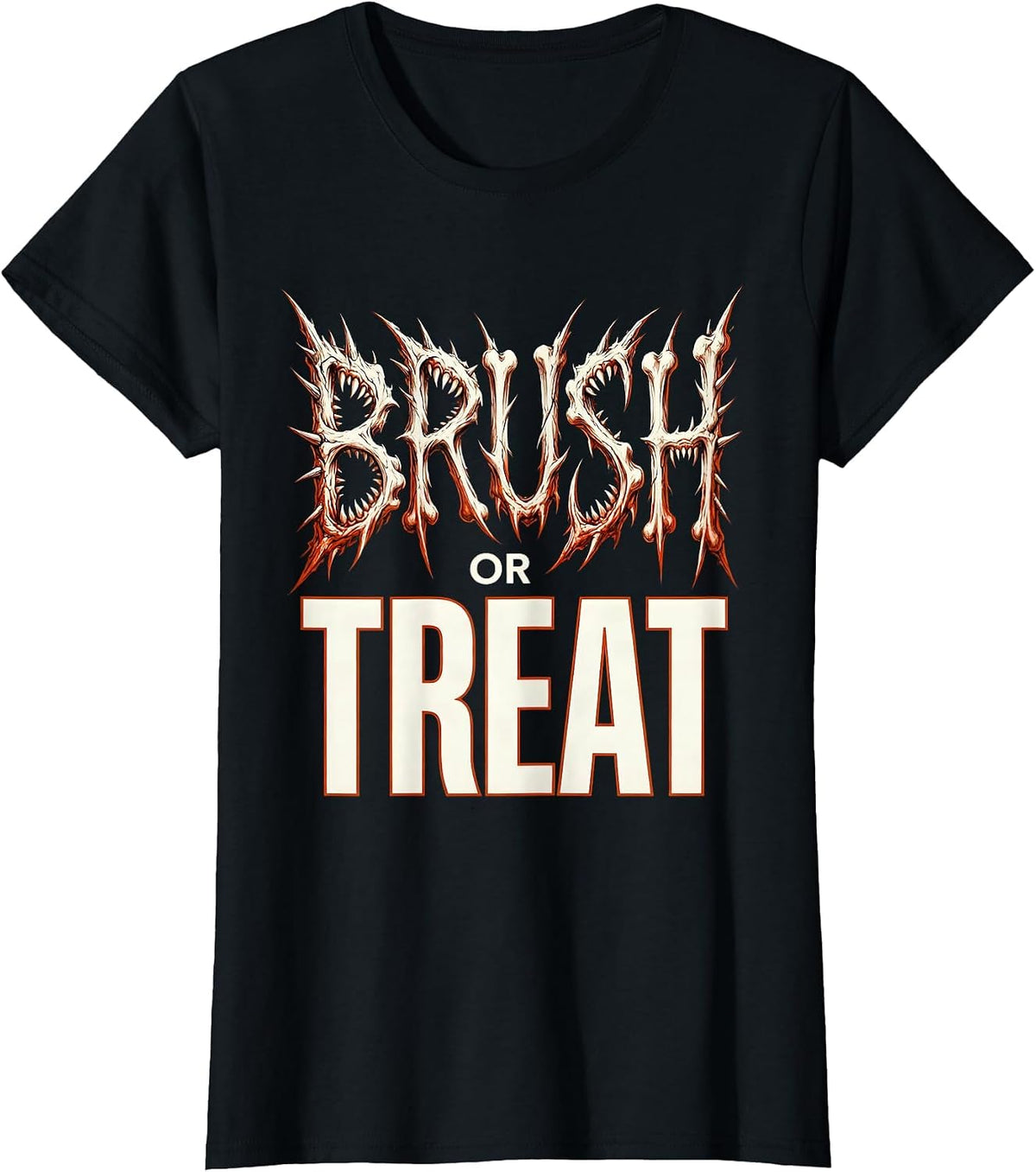Women's Brush or Treat Dental Halloween Design T-Shirt - Black