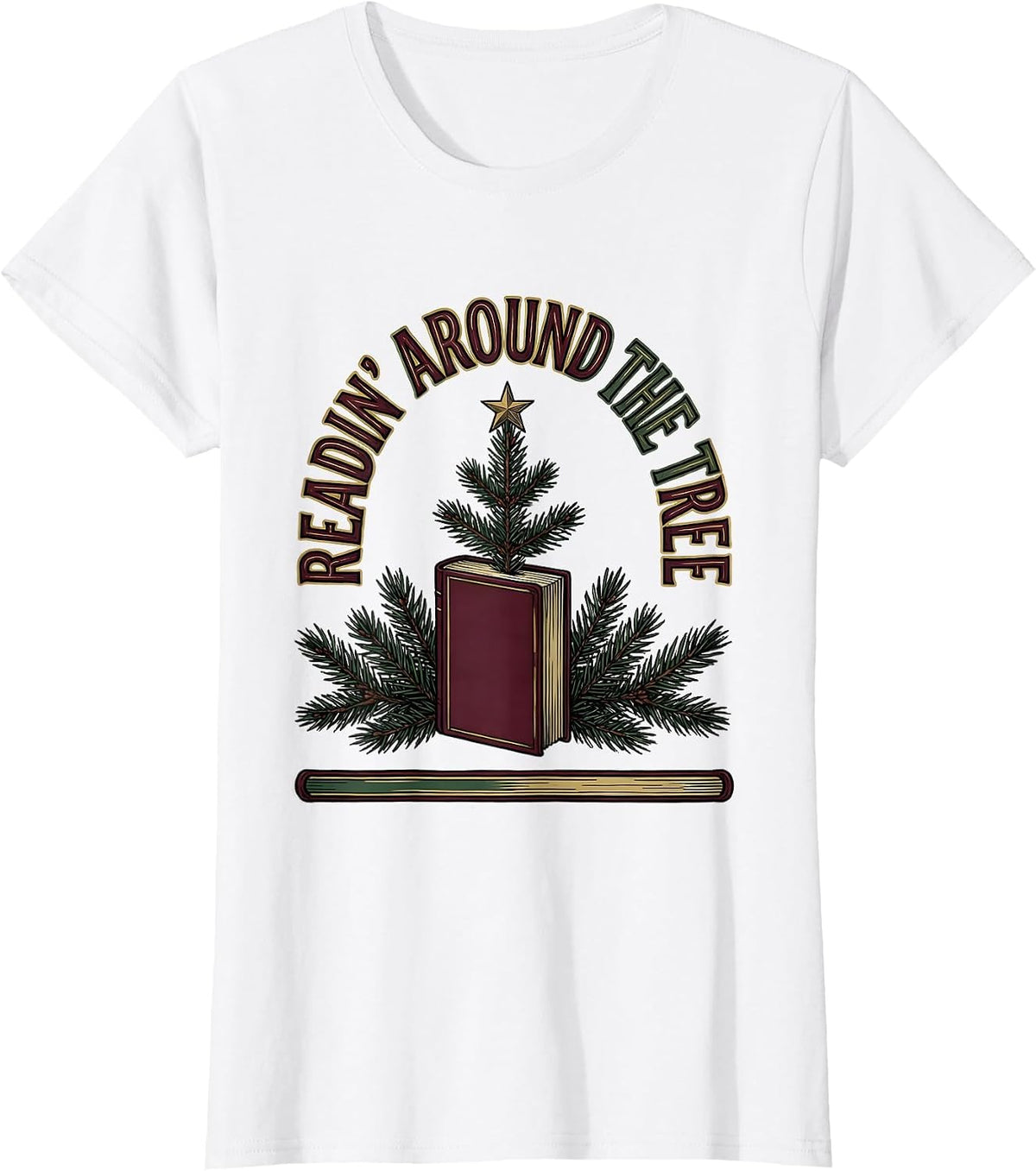 Readin Around The Tree Funny Bookworm Christmas Book Lover T-Shirt - White