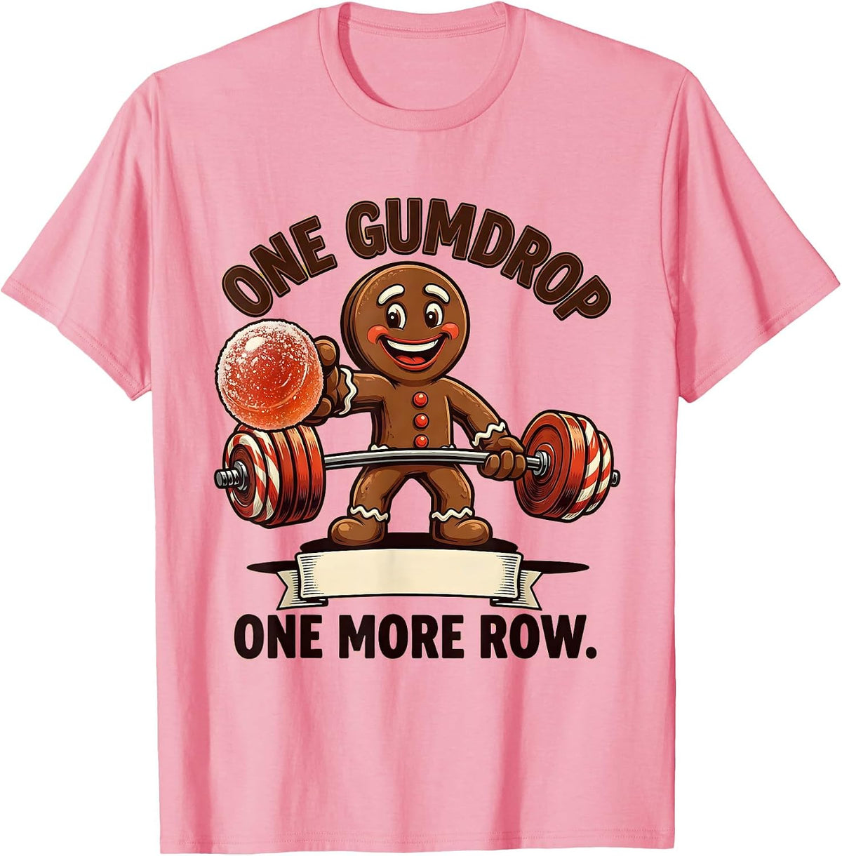 Men's One Gumdrop, One More Row Retro Advertising Mascot Gym T-Shirt - Pink