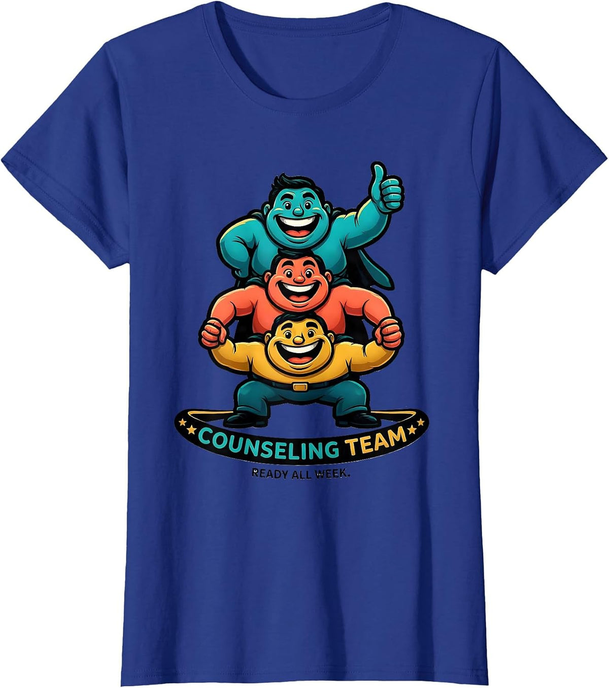 Women's Counseling Team Ready All Week Cartoon School Counselor T-Shirt - Royal Blue