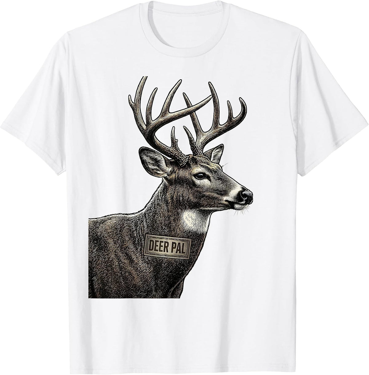 Men's Deer Pal Crosshatch Etching Youth Hunting Family Humor Camo T-Shirt - White