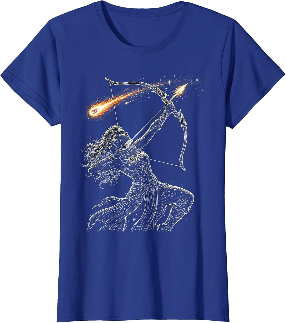 Women's Archer Drawing Bow at Shooting Star Graphic T-Shirt - Royal Blue