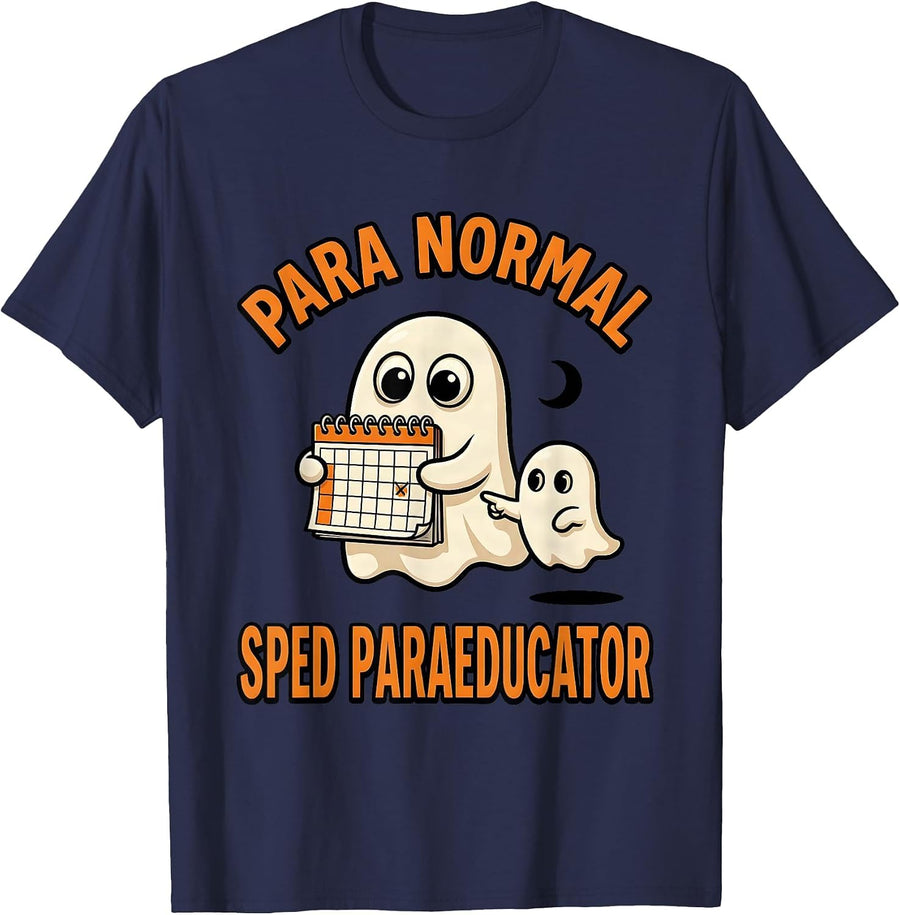 Para Normal SPED Paraeducator Cartoon Ghost Halloween T-Shirt - Navy Blue