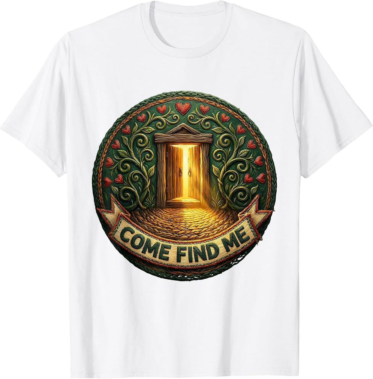 Men's Come Find Me Folk Art School Counselor Student Services Crew T-Shirt - White