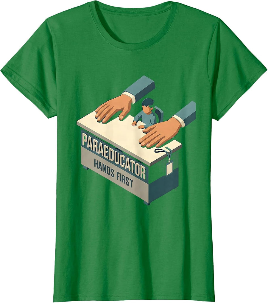 Women's Paraeducator Hands First Isometric Para Pro Back To School T-Shirt - Kelly Green