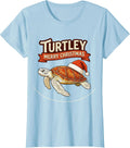Women's Turtley Merry Christmas Sign Painter Sea Turtle Lover T-Shirt - Baby Blue