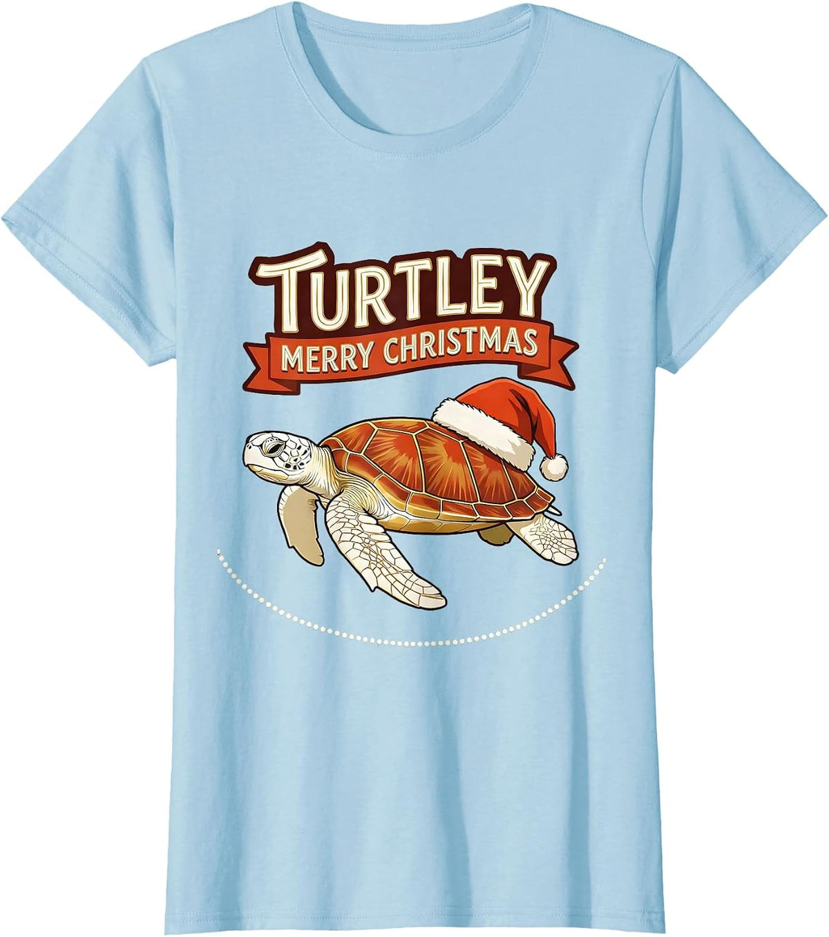 Women's Turtley Merry Christmas Sign Painter Sea Turtle Lover T-Shirt - Baby Blue