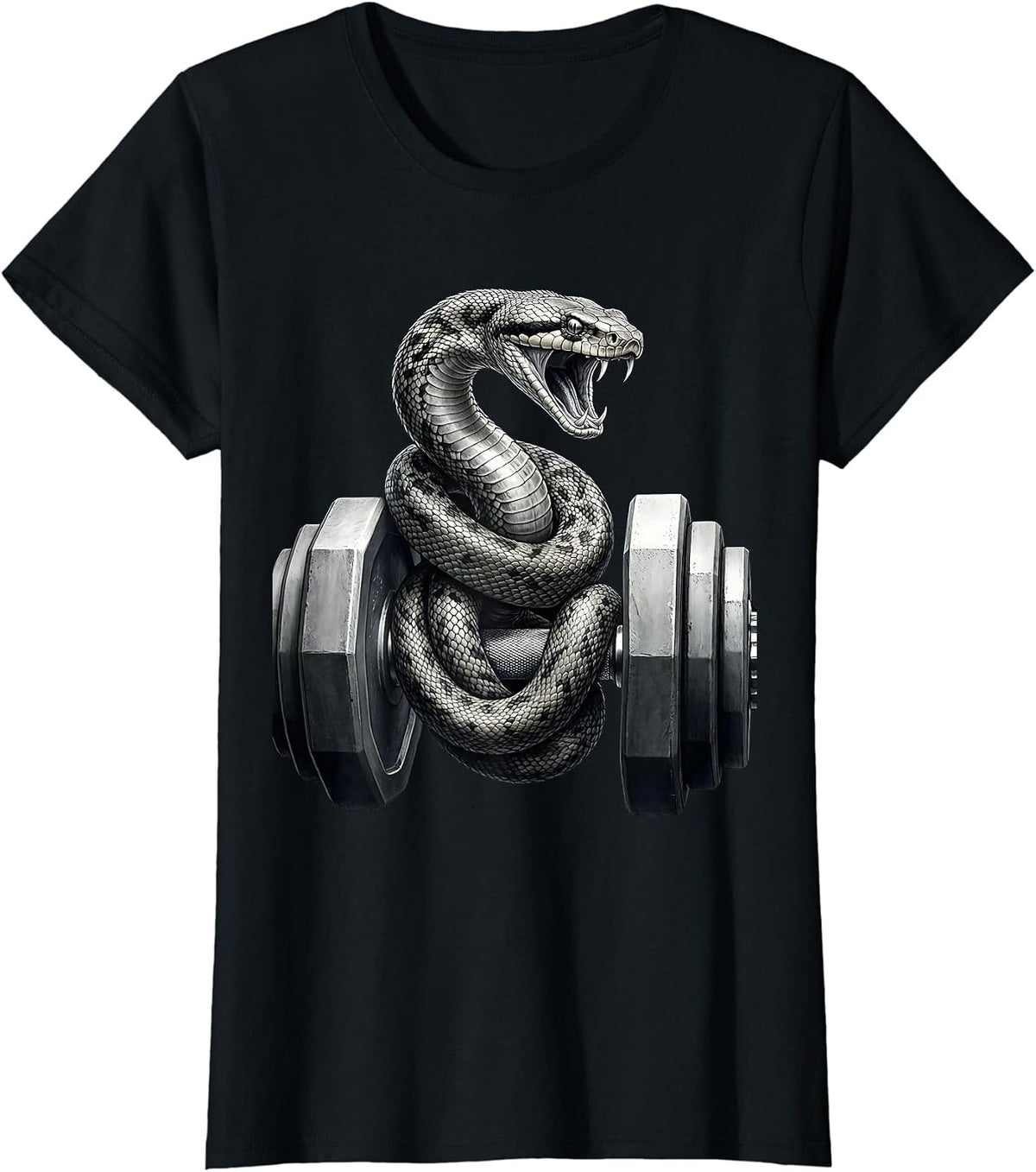 Snake Coiled Around Dumbbell Workout Graphic T-Shirt - Black