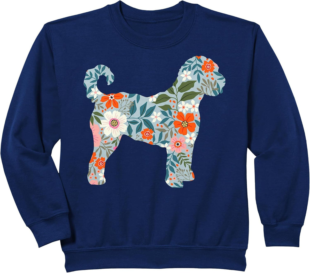 Floral Dog Silhouette for Labradoodle or Gooldendoodle Mom Sweatshirt - Navy Blue