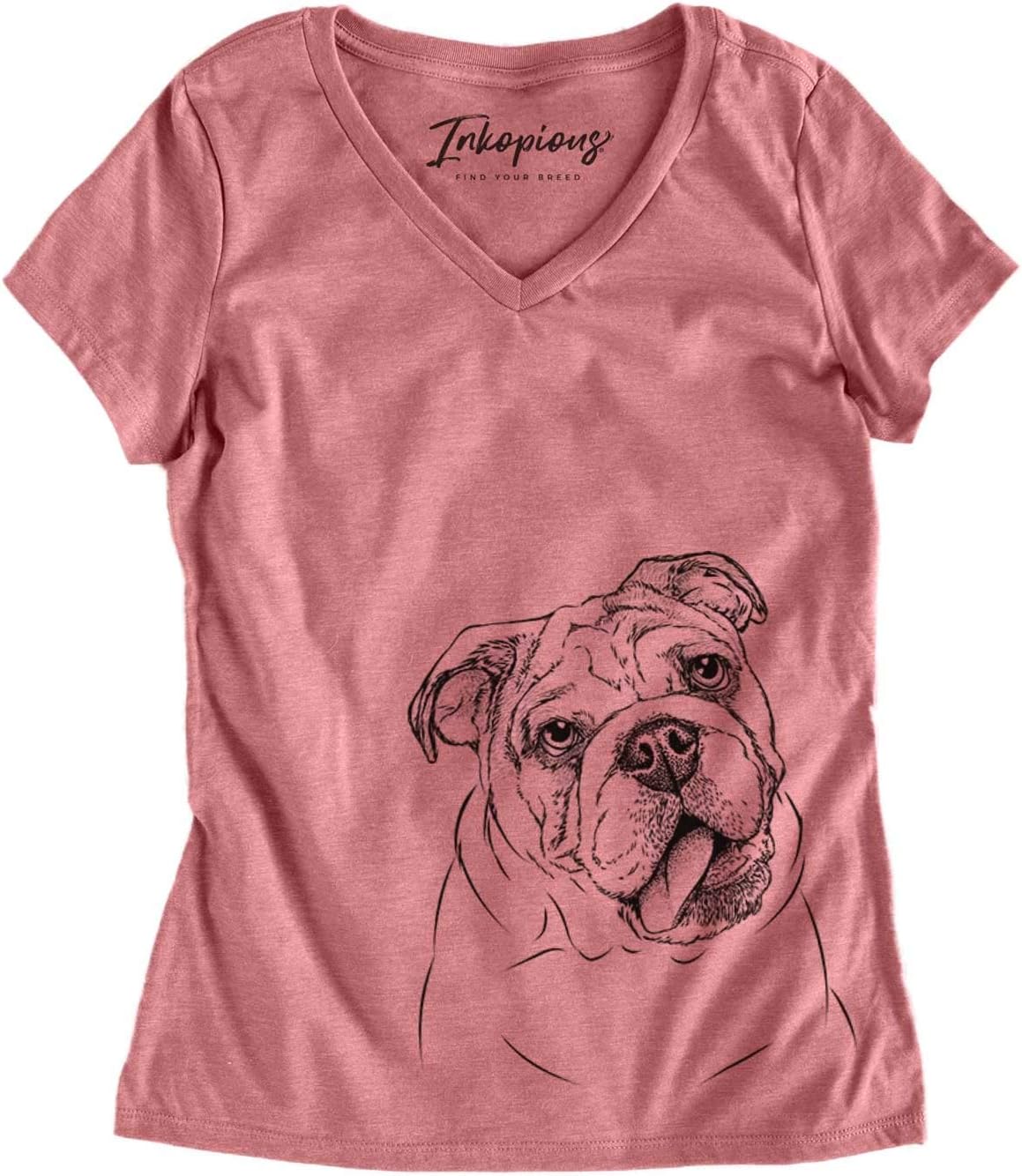 Bare Benson the English Bulldog Dog Triblend T-Shirt - Dusty Rose V-neck