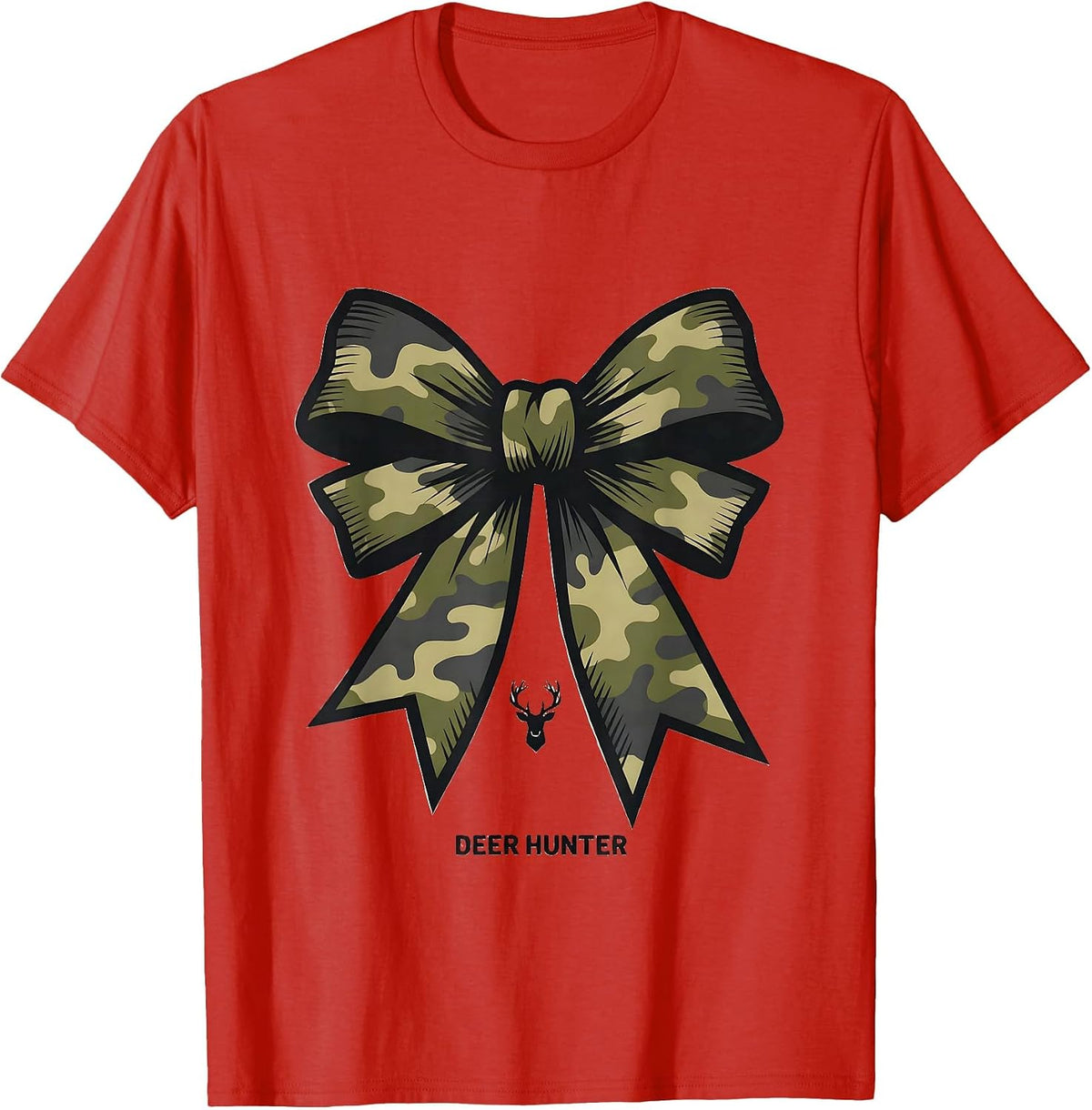 Men's Deer Hunter Stencil Graphic Camo Coquette Bow Hunting Ol T-Shirt - Red