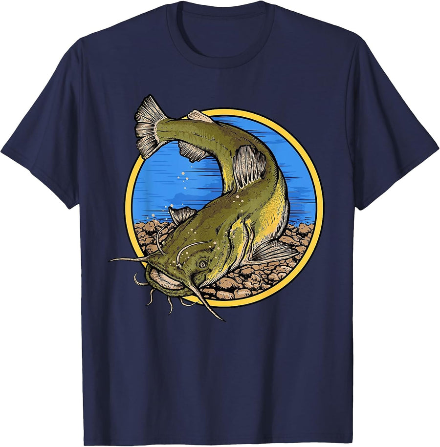 Flathead Catfish Fishing T-Shirt - Navy Blue