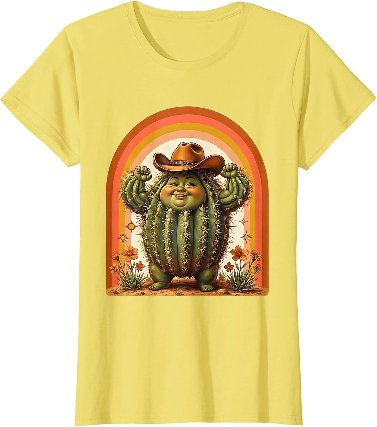 Cowgirl Cactus Cute Rodeo Desert Illustration T-Shirt - Lemon Yellow