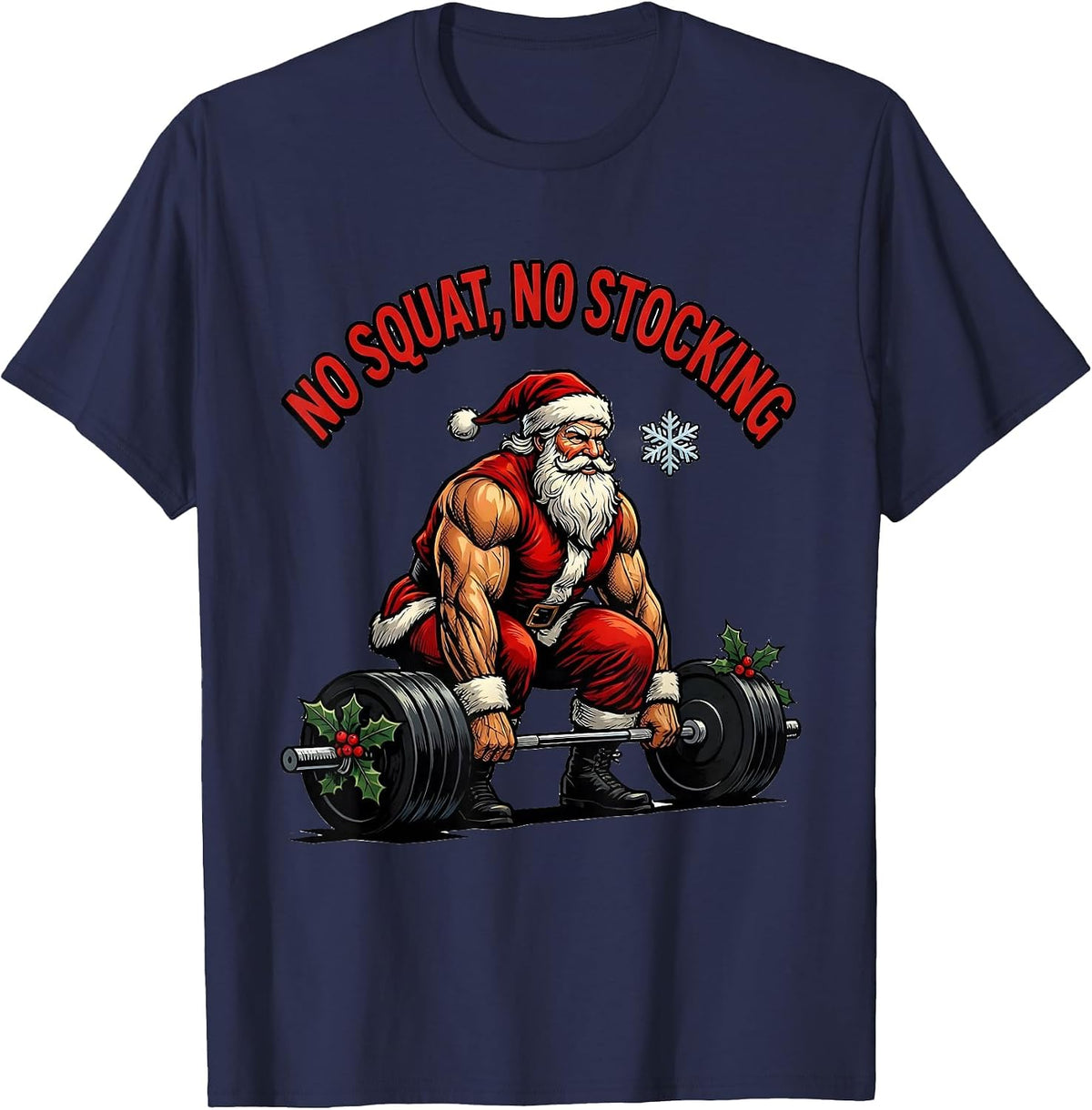 Men's No Squat No Stocking Funny Christmas Gym Workout T-Shirt - Navy Blue