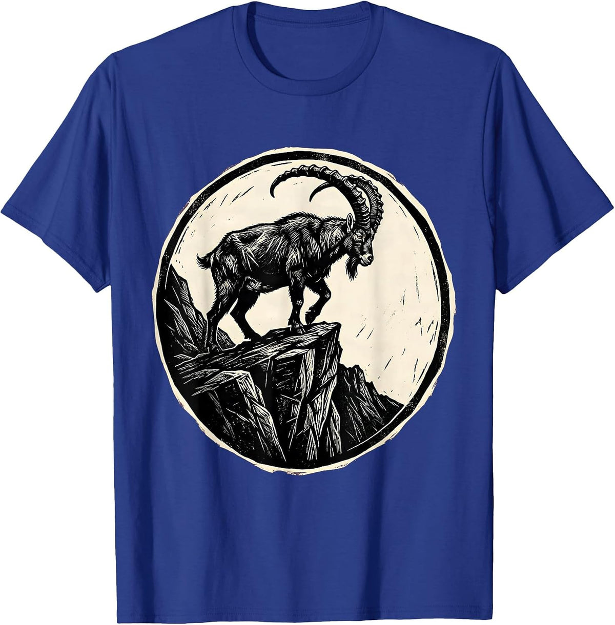 Mountain Goat Sheer Cliff Edge Wildlife Illustration T-Shirt - Royal Blue