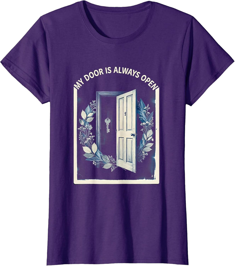 Women's My Door Is Always Open School Counselor Design T-Shirt - Purple