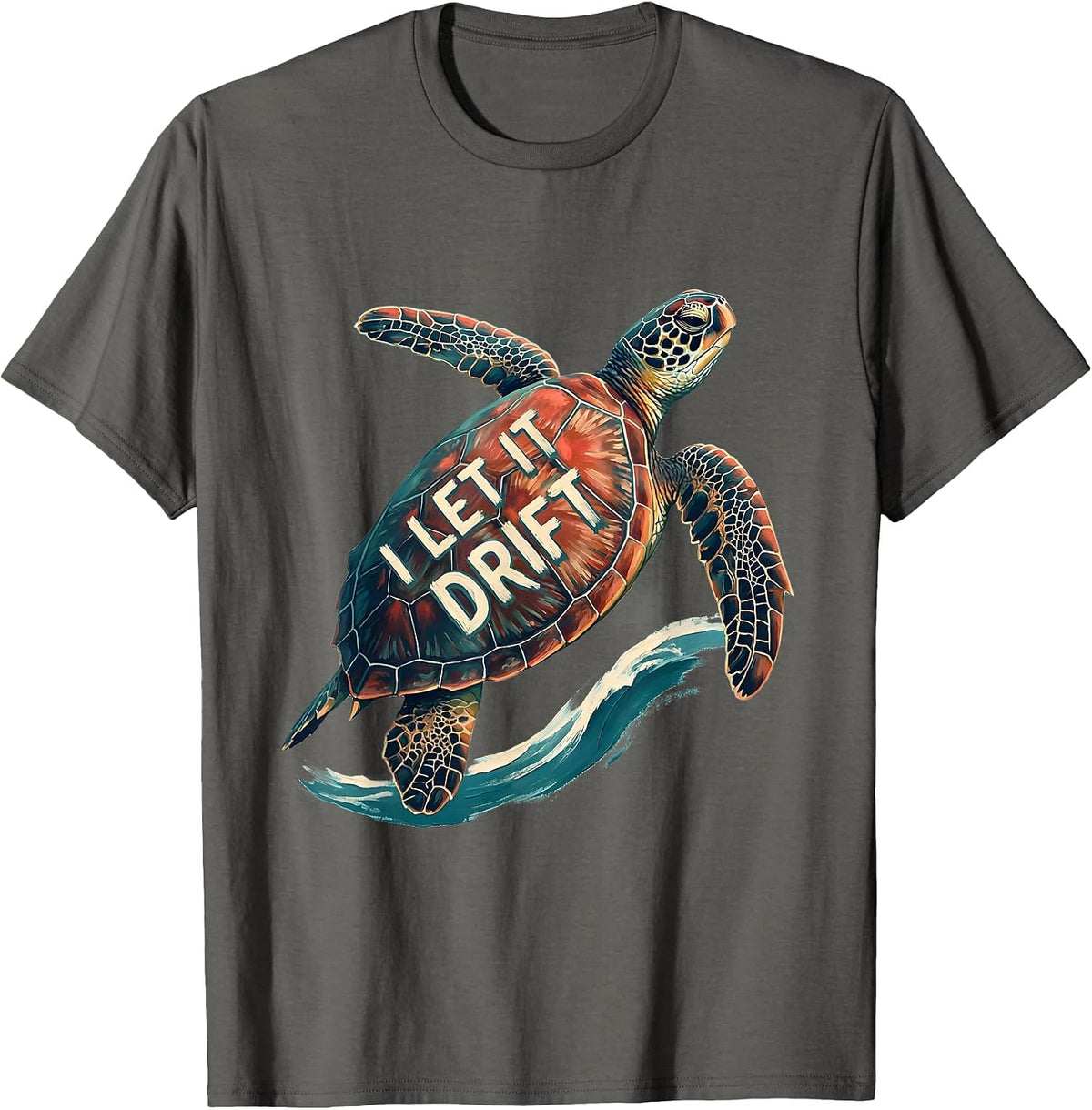 Men's I Let It Drift Sea Turtle Souvenir Tropical Vacation Animal T-Shirt - Asphalt Grey