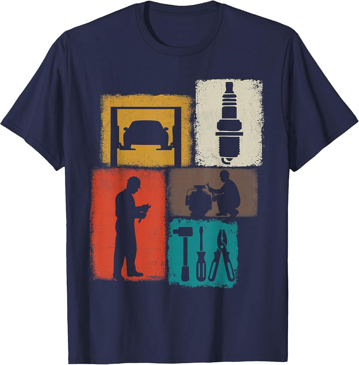 Mechanic Vintage Collage Auto Technician Men T-Shirt - Navy Blue