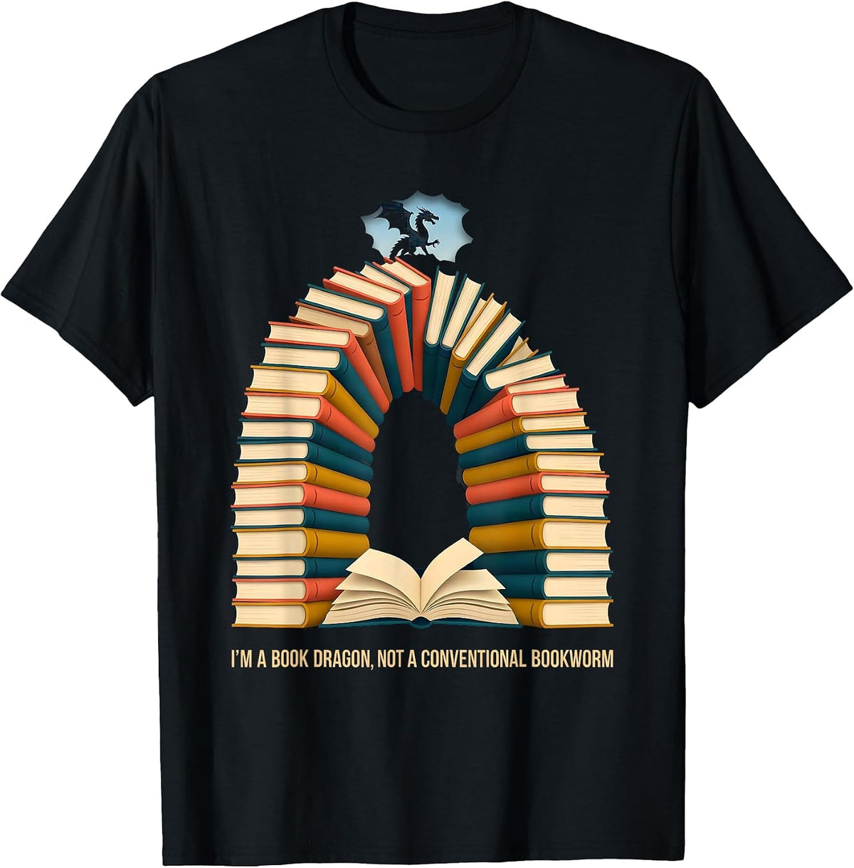 Men's I'm A Book Dragon, Not A Conventional Bookworm Funny T-Shirt - Black