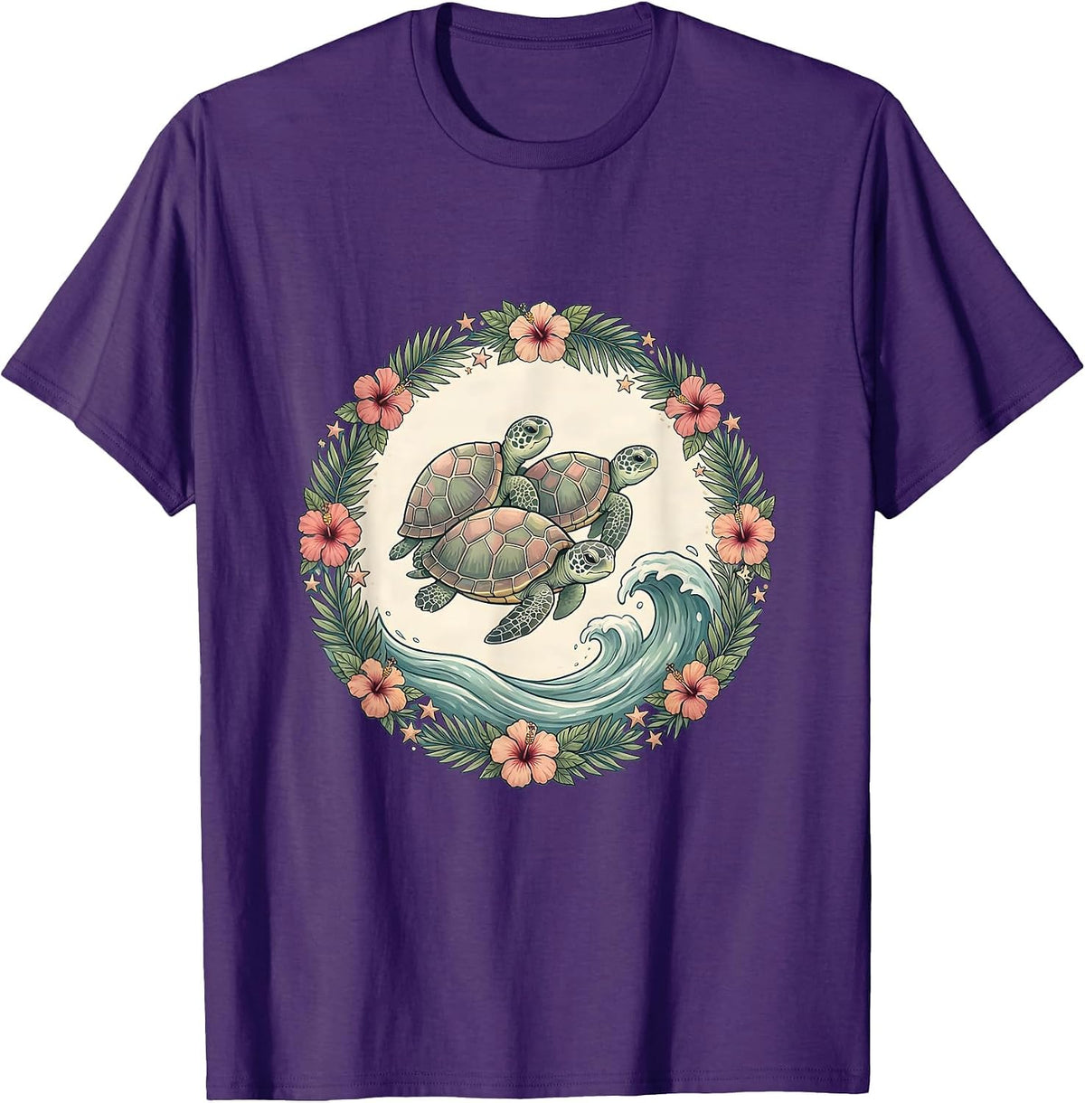 Baby Sea Turtles Hawaiian Ocean Wave Design T-Shirt - Purple