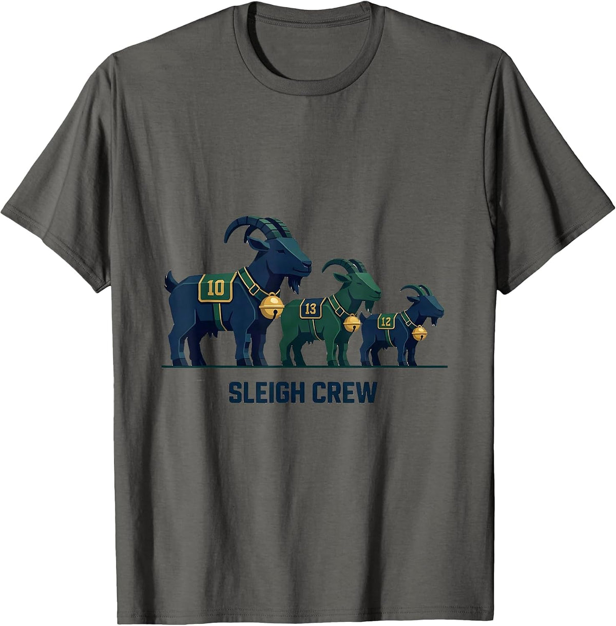 Men's Sleigh Crew Funny Goat Lover Christmas Farm Animal Humor T-Shirt - Asphalt Grey
