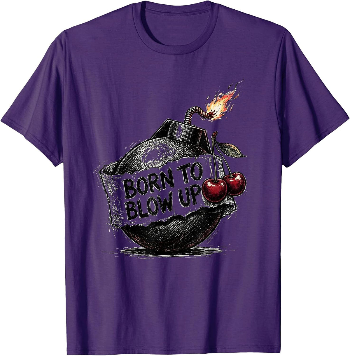 Born to Blow Up Cherry Bomb Graphic Design T-Shirt - Purple