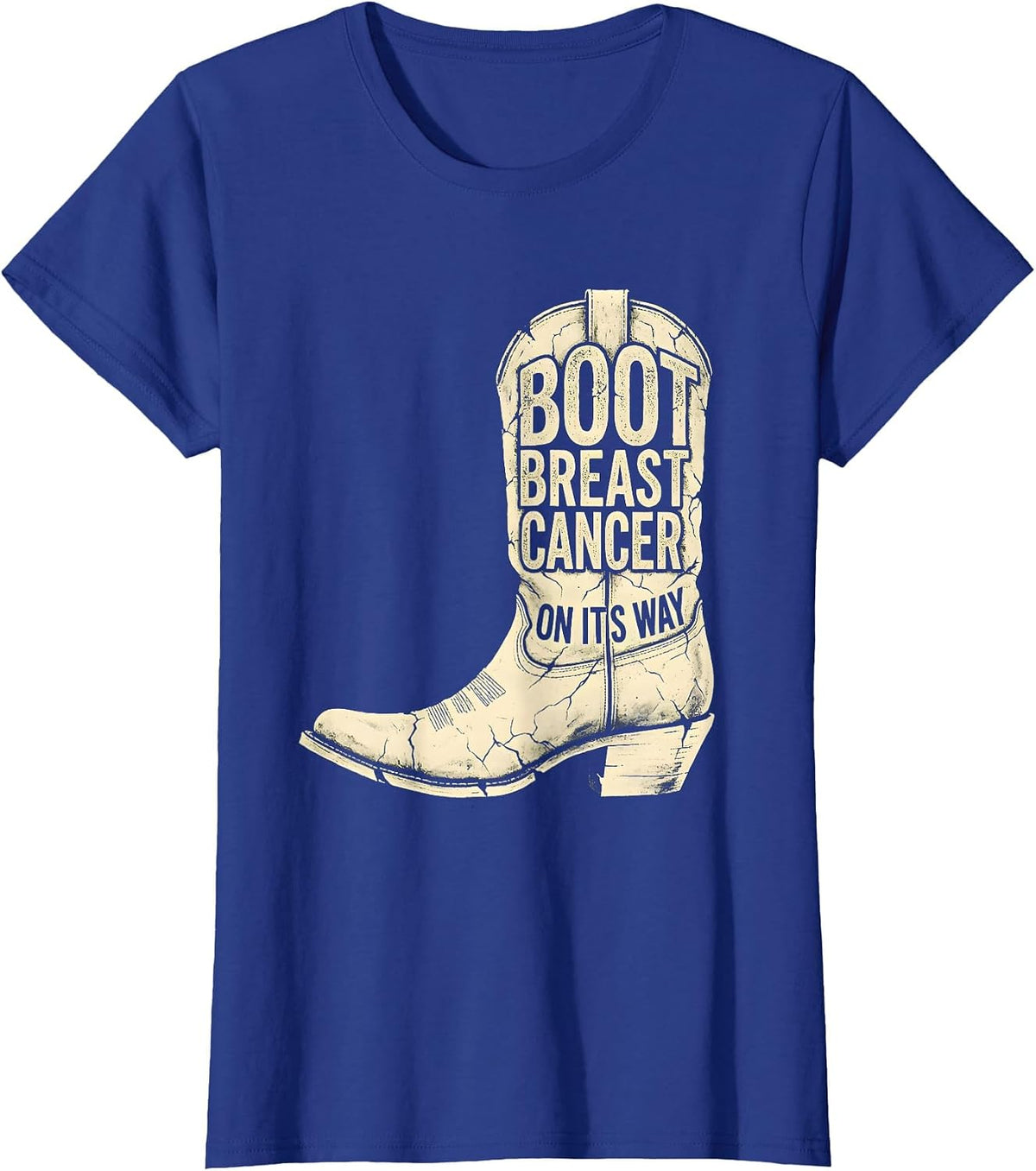 Women's Boot Breast Cancer On Its Way Boho Western Cowgirl Support T-Shirt - Royal Blue