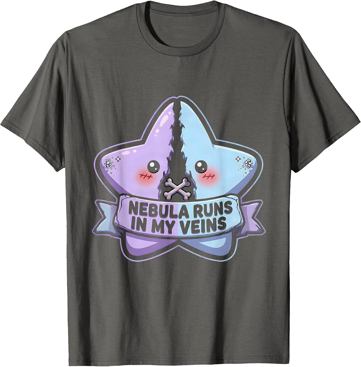 Men's Nebula Runs In My Veins Galaxy Space Design T-Shirt - Asphalt Grey