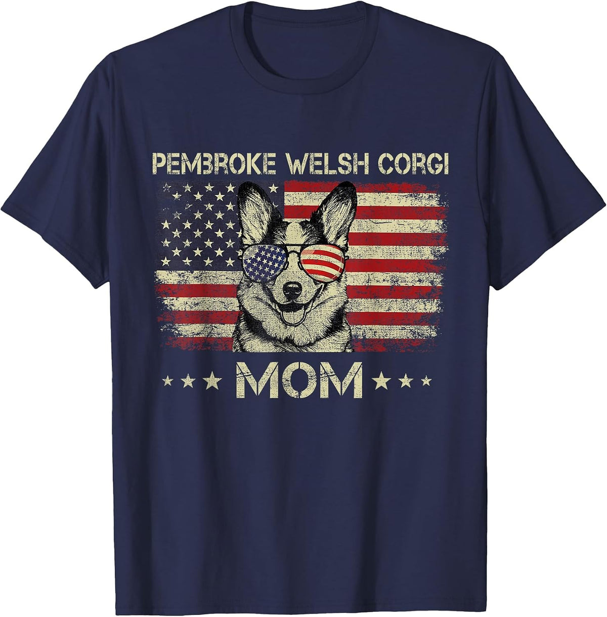 Pembroke Welsh Corgi Mom Dog Lover American Flag 4th of July T-Shirt - Navy Blue