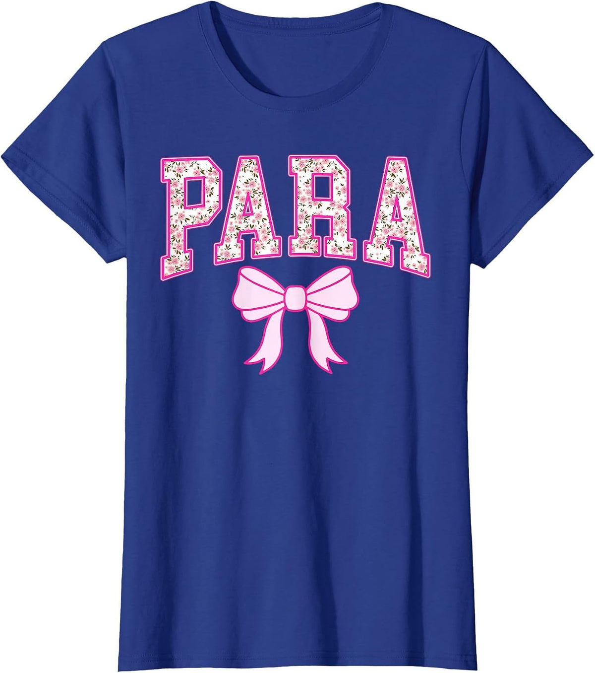 Retro para Pink Coquette Bow Floral Team Matching Women T-Shirt - Royal Blue