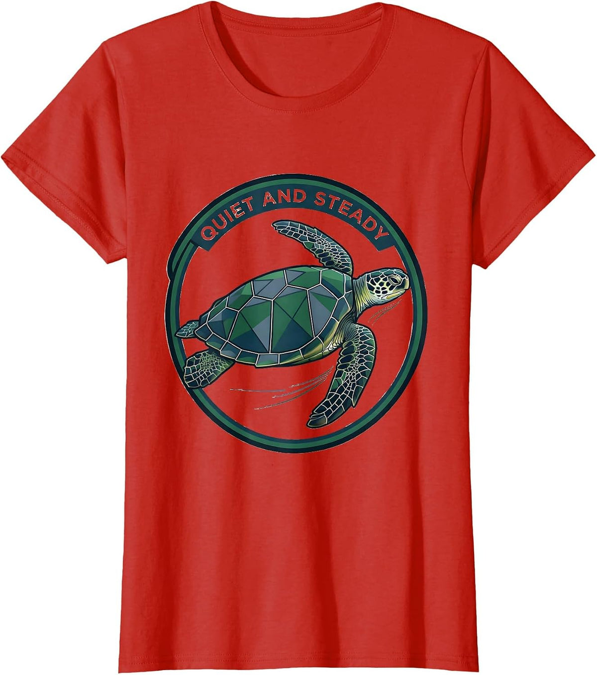 Women's Quiet And Steady Quilted Sea Turtle Lover Vacation Souvenir T-Shirt - Red