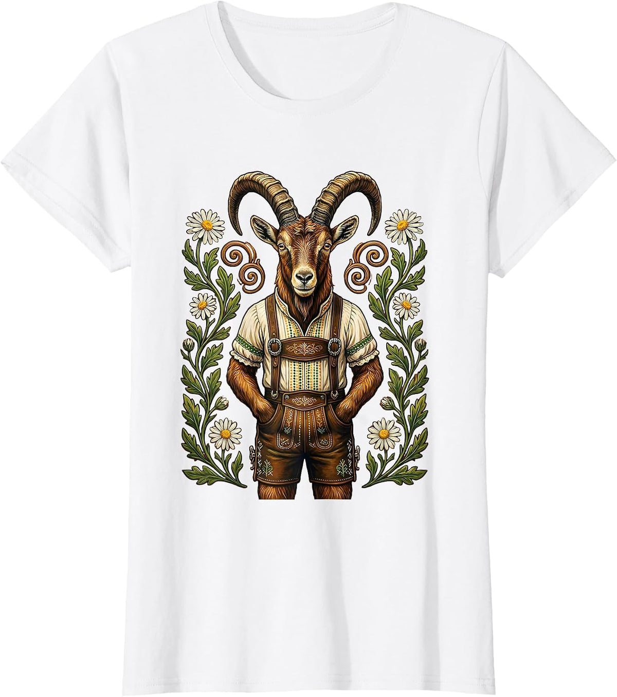 Mountain Goat Lederhosen Funny Bavarian Design T-Shirt - White